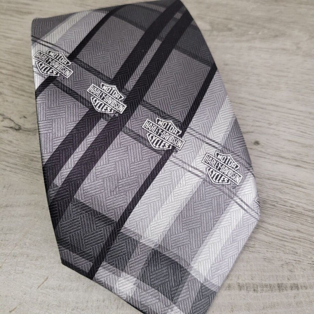 Harley Davidson Mens Necktie Tie 2011 Ralph Marlin Grey Plaid EUC